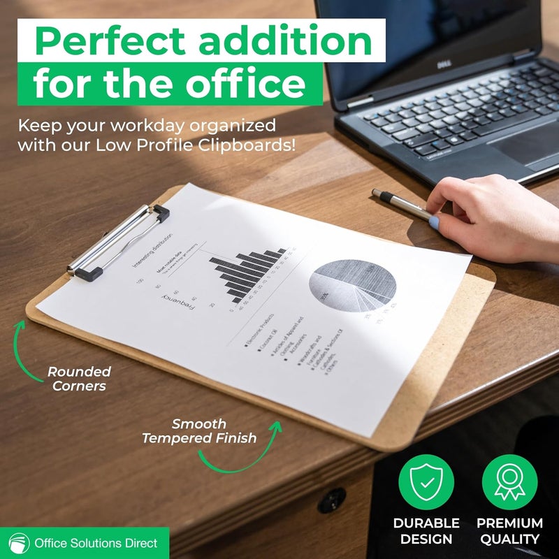 Office Solutions Direct Letter Size Clipboards with Low Profile Clip (Set of 10) - Wood Clipboards Bulk 10 Pack, Heavy Duty Clipboard, Back to School Teacher Classroom Supplies, School Supplies for College Students - Image 3
